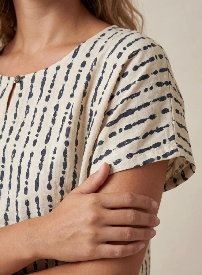 ميش طقم من بيجاما وبلوزة قطن بطبعة مخططة